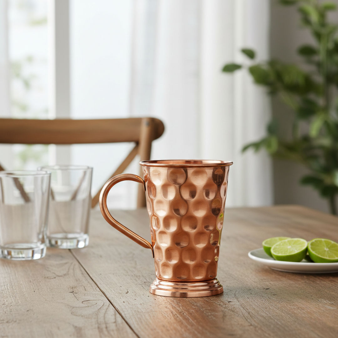 Handcrafted pure copper long bucket shaped hammered design moscow mule beer mug cup, volume 1, 450 ML